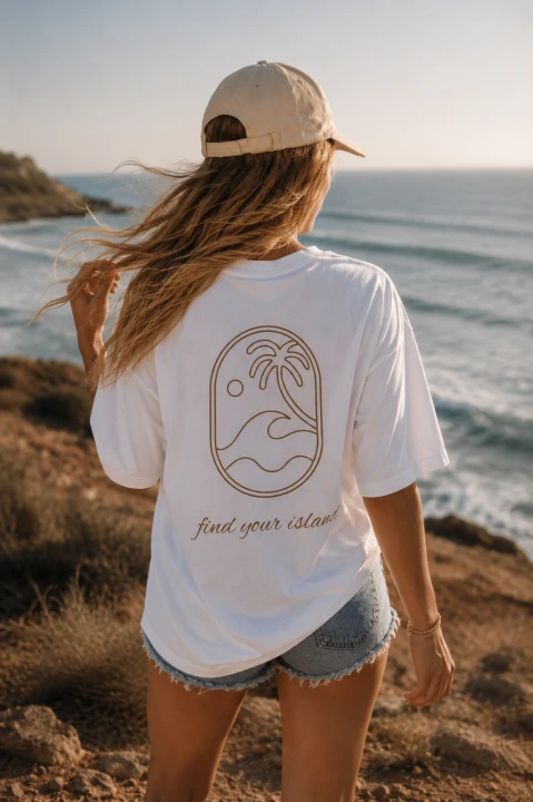 BIAŁY BAWEŁNIANY T SHIRT FIND YOUR ISLAND